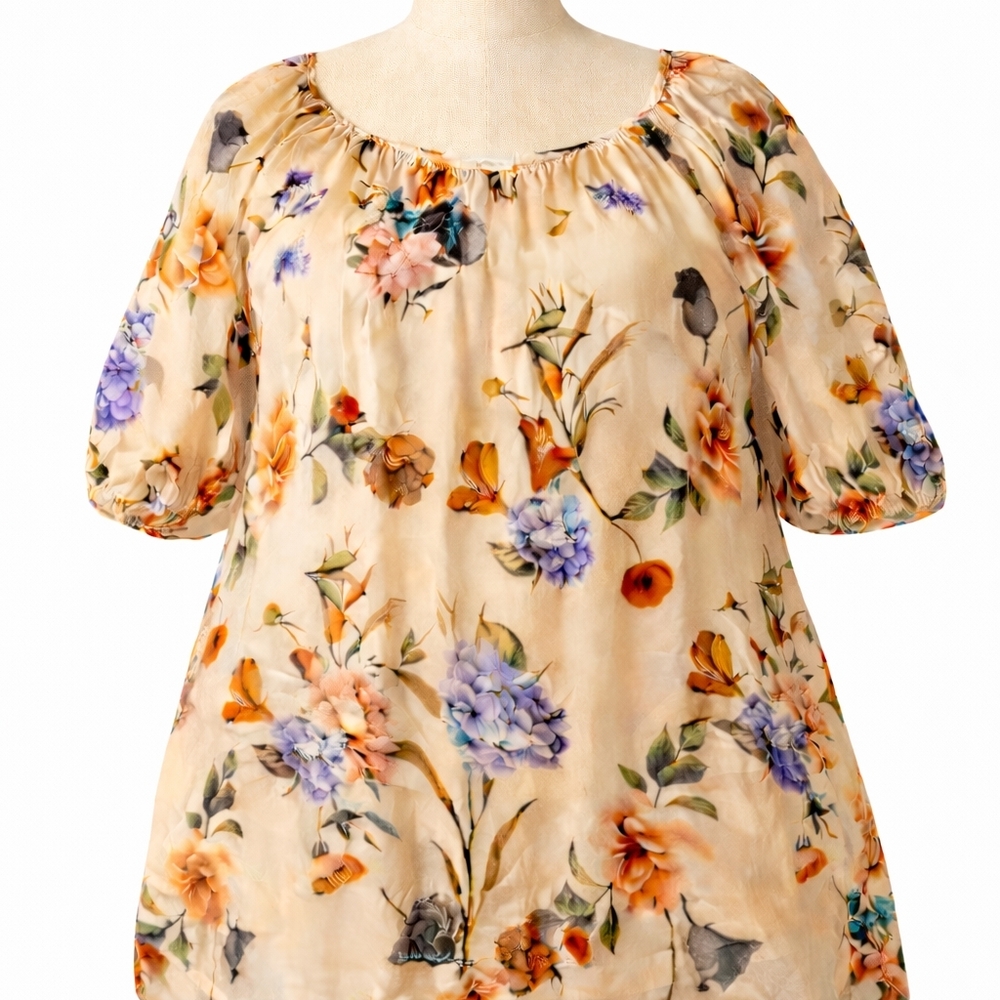Bellaumbra Italian Silk Floral Top 1X Oversized Cottagecore Boho Barbie Y2K